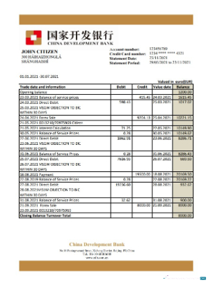 Download China Development bank statement excel Photoshop template
